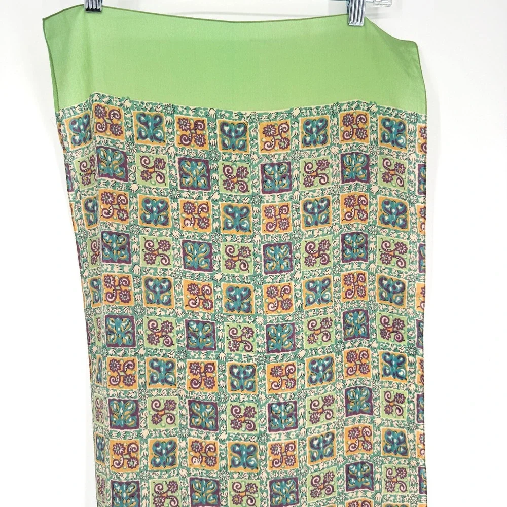Vintage Liberty of London Silk Scarf 17x50 Green Purple Gold Floral Tile Print